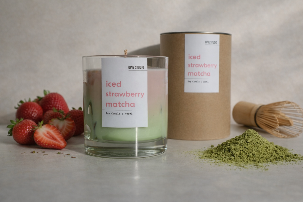 Iced Strawberry Vanilla Matcha Latte Candle